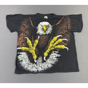 Rare Vintage Bald Eagle AOP Art Black Shirt Single Stitch Sleeve Hype Streetwear